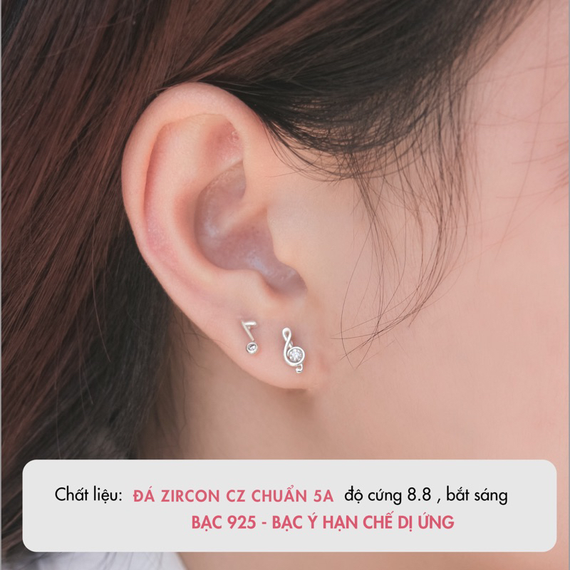 Bông tai bạc nữ BLINGIT nốt nhạc phong cách trang sức khuyên tai bạc 925 Ý thiết kế dễ thương - BIBT478