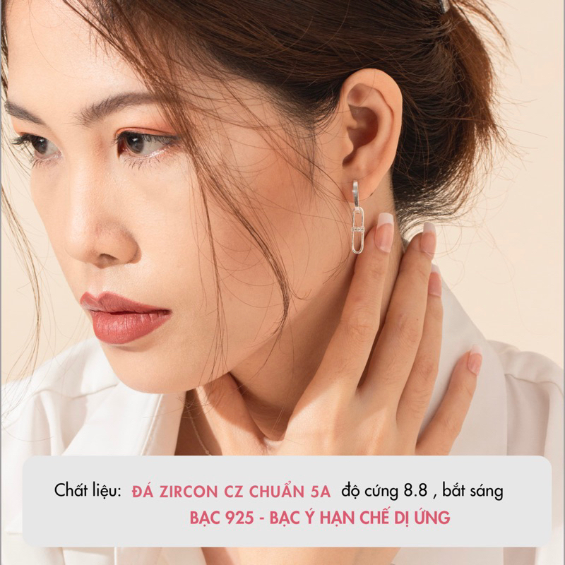 Bông tai bạc nữ BLINGIT đính hạt đá dạng dài phong cách trang sức khuyên tai bạc 925 Ý thiết kế thanh lịch BIBT507