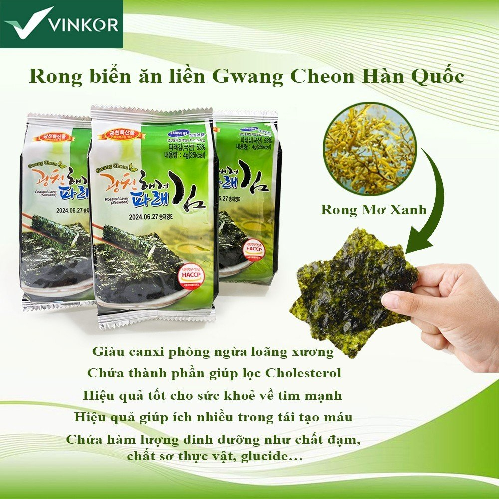 Rong biển ăn liền Gwangcheon Haejeo Green Laver loại set 9 gói x 4g _ Rong biển ăn liền Hàn Quốc