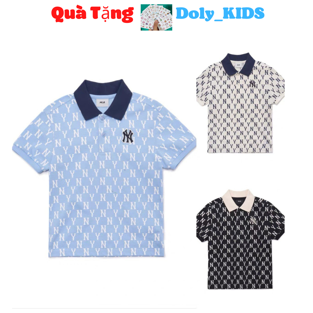 Áo Polo bé trai, Áo thun polo tay ngắn in chữ NY chất cotton phong cách thời trang mùa hè dành cho bé trai