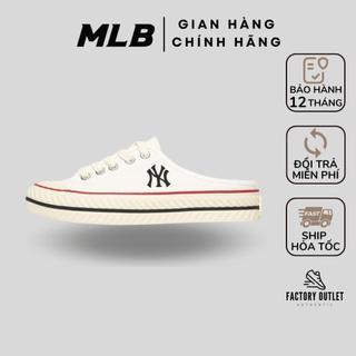 Giày MLB Mule Playball Origin New York Yankees White, Mule trắng trơn chính hãng dáng thể thao đế độn