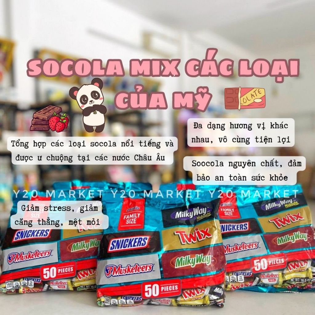 SOCOLA MINI MIX SNICKERS, TWIX, 3MUSKETEERS, MILKYWAY AND MILKYWAYMIDNIGHT 50 THANH MỸ