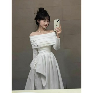 [YU]Váy Nữ Thiết Kế Trễ Vai, Chất Thun Mềm Mịn Form Ôm Eo Tôn Dáng Bạn Gái, 2 Màu Trắng Đen Lựa Chọn
