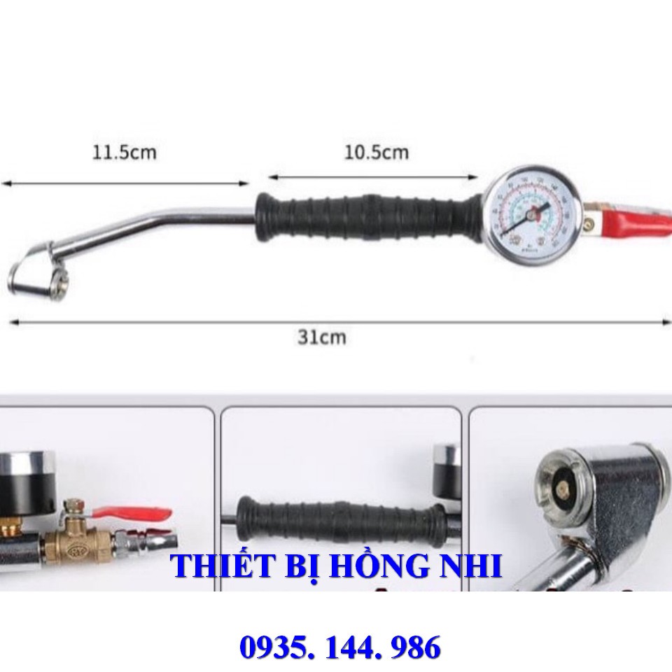 Tay bơm cong có đồng hồ 2 đầu dùng cho ô tô tải