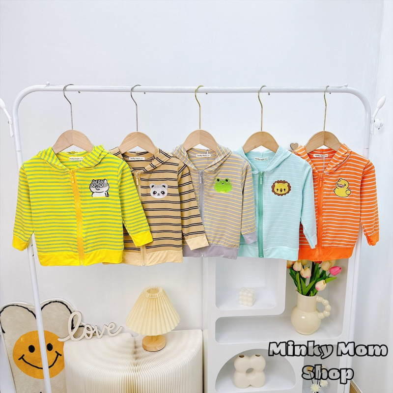 Áo Khoác Chống Nắng Trẻ Em Minkymom Chính Hãng Thun Lạnh Sọc Dệt Visco Tai Thú - Minkymomshop 078
