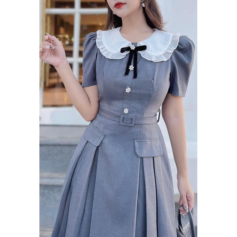 Váy ghi tiểu thư thiết kế hàng qc phong cách thời trang