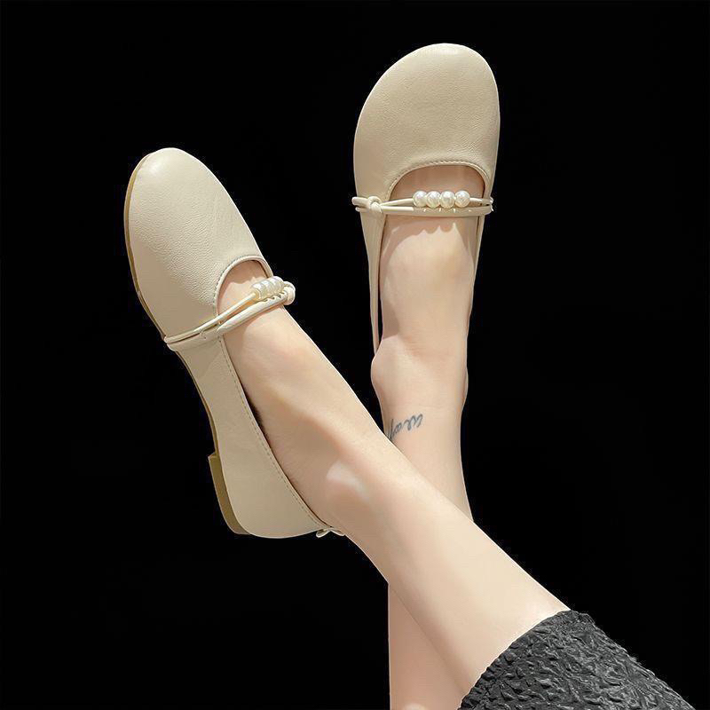 Giày lolita mẫu mới trang trí 2 quai ngọc trượt mũi tròn GTN601