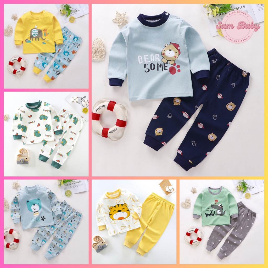 Bộ thu đông bé trai hoạt hình, bộ thu đông bé gái chất cotton mềm mịn phù hợp cho các bé từ 7-22kg| Sam Baby