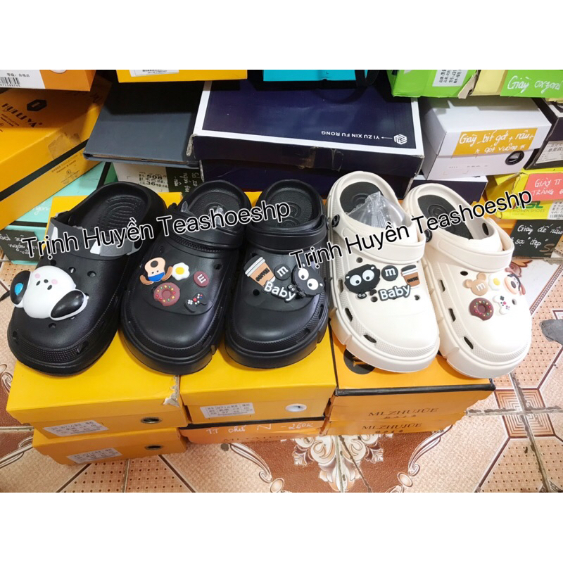 Giày sục đi mưa,dép crocs quai hậu đế cao siêu nhẹ,dép bánh mì đế liền cao