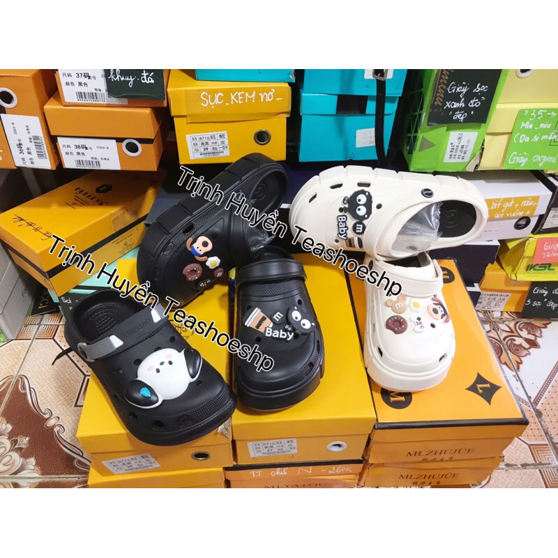 Giày sục đi mưa,dép crocs quai hậu đế cao siêu nhẹ,dép bánh mì đế liền cao