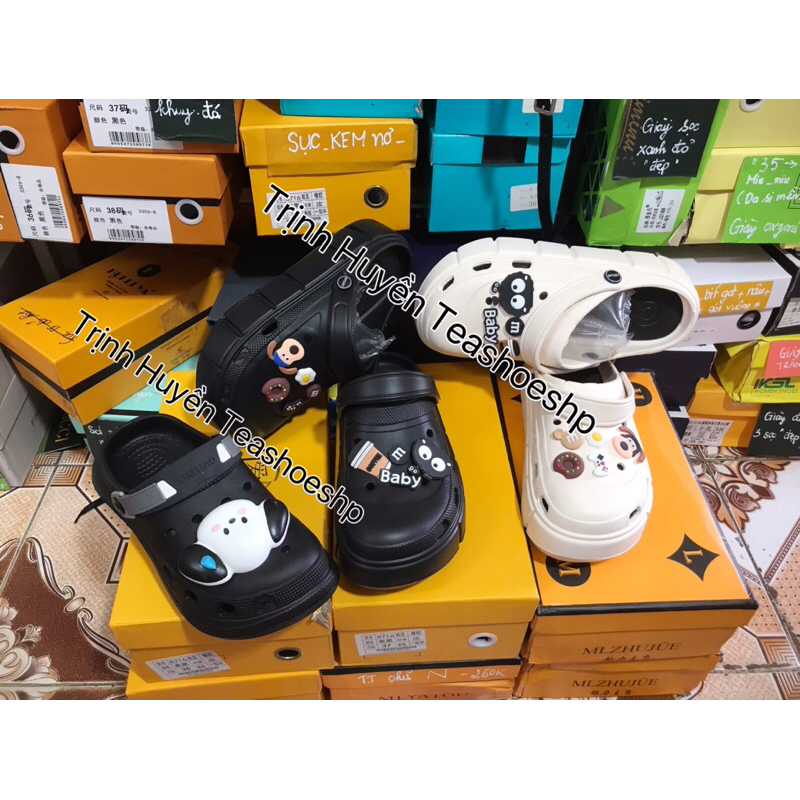 Giày sục đi mưa,dép crocs quai hậu đế cao siêu nhẹ,dép bánh mì đế liền cao