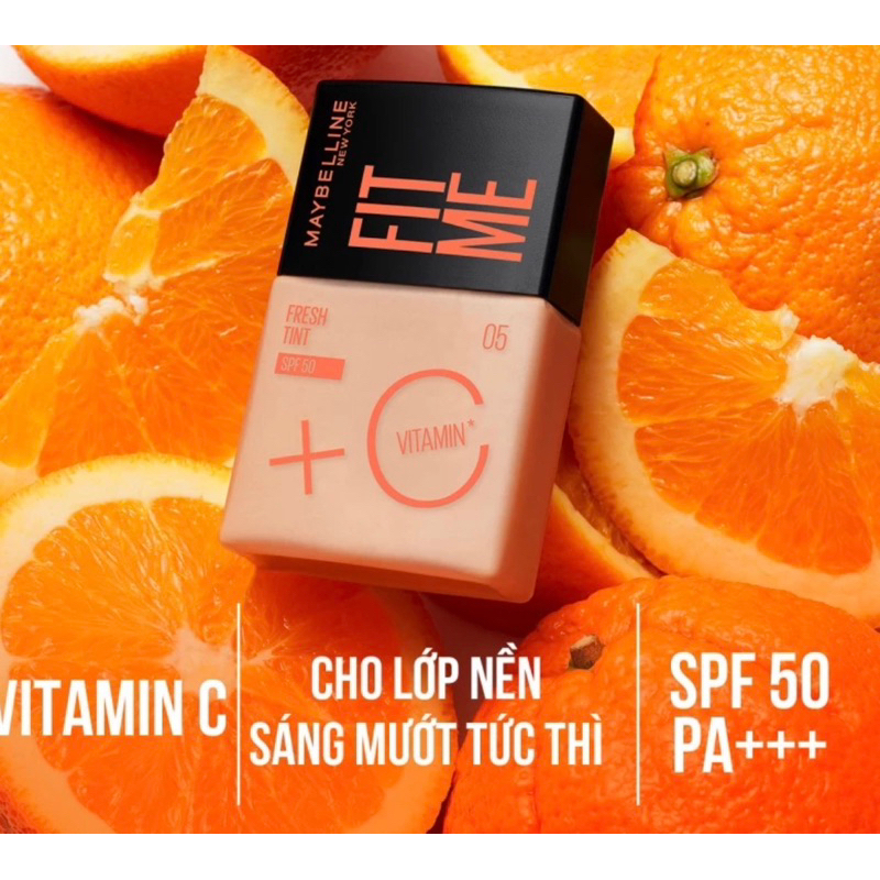 (5ml tone tối 05)Kem Nền Chứa Vitamin C Giúp Sáng Da, Chống Nắng & Căng Mướt Tối Ưu Fit Me Fresh Tint SPF50+ 30/5ml