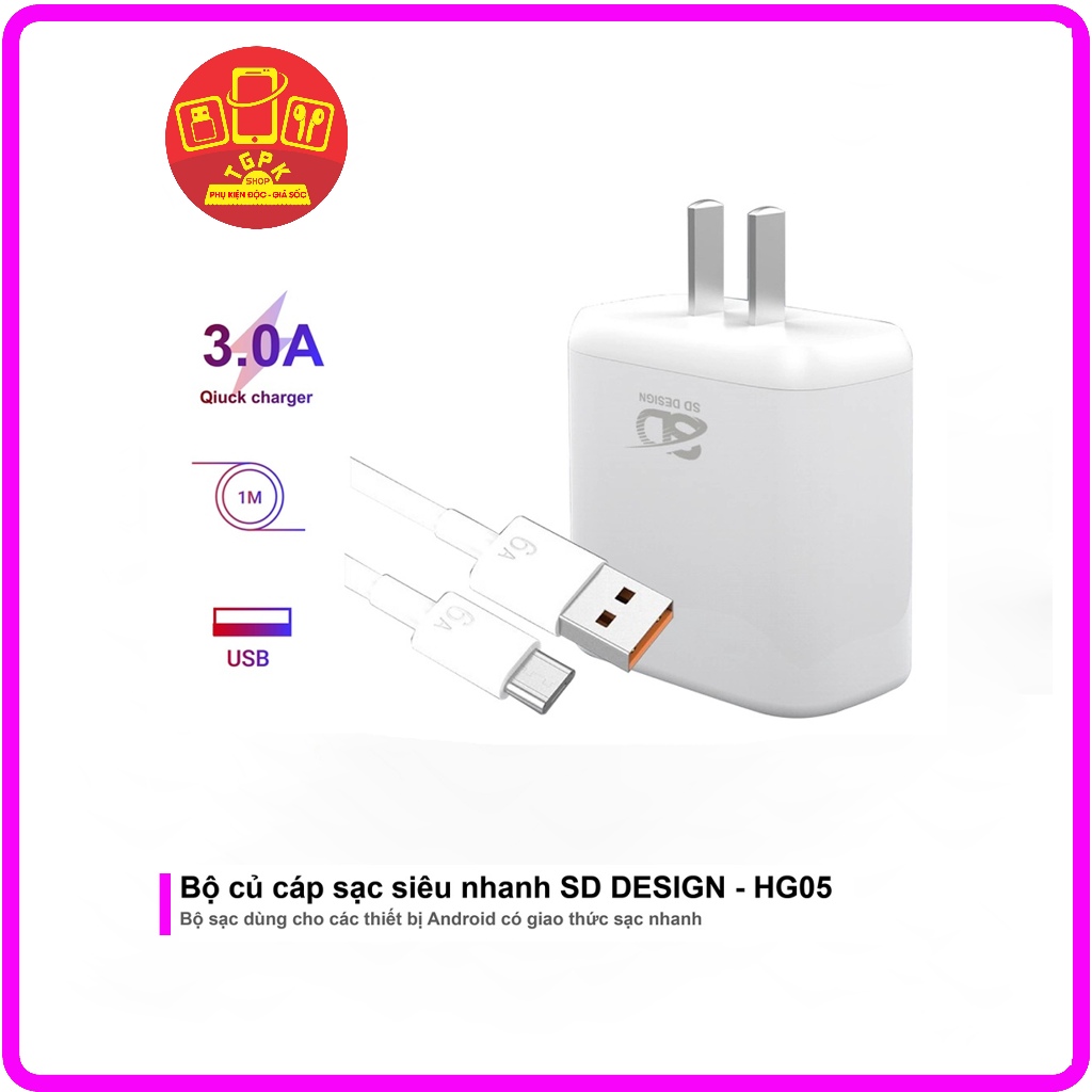 Bộ Sạc Siêu Nhanh HG05 65W chính hãng SD DESIGN có giao thức sạc nhanh tương thích hoàn toàn với các thiết bị Android