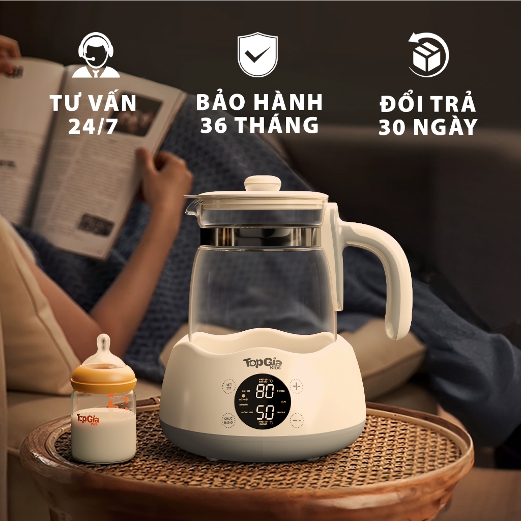 Máy đun nước và hâm sữa TopGiaKids, giữ nhiệt thông minh đun sôi nhanh chóng bảo hành chính hãng 3 năm