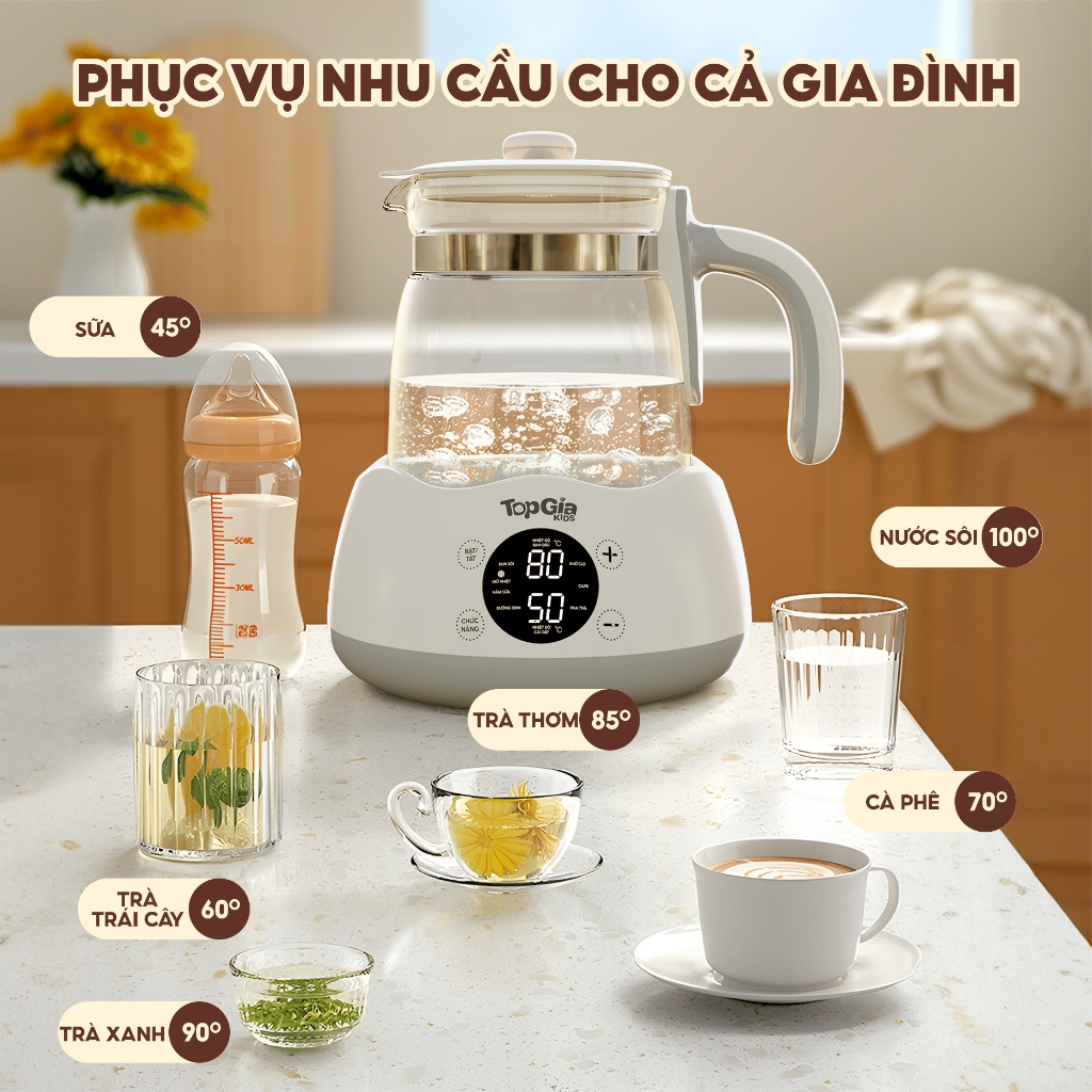 Máy đun nước và hâm sữa TopGiaKids, giữ nhiệt thông minh đun sôi nhanh chóng bảo hành chính hãng 3 năm