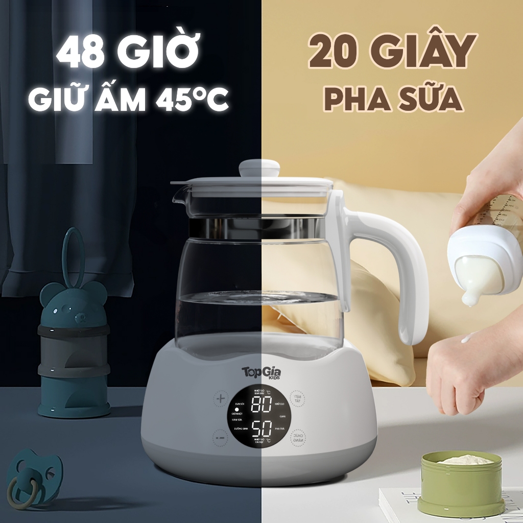 Máy đun nước và hâm sữa TopGiaKids, giữ nhiệt thông minh đun sôi nhanh chóng bảo hành chính hãng 3 năm
