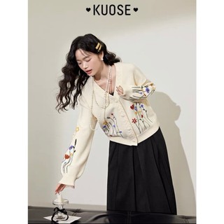 V332 cardigan thêu hoa xuất dư của kuose