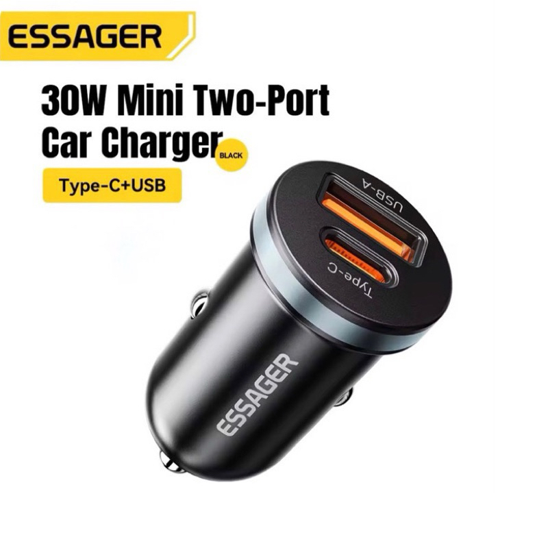 Tẩu sạc nhanh 30w mini Essager 2 cổng Type C + USB A hỗ trợ sạc nhanh PD QC4.0