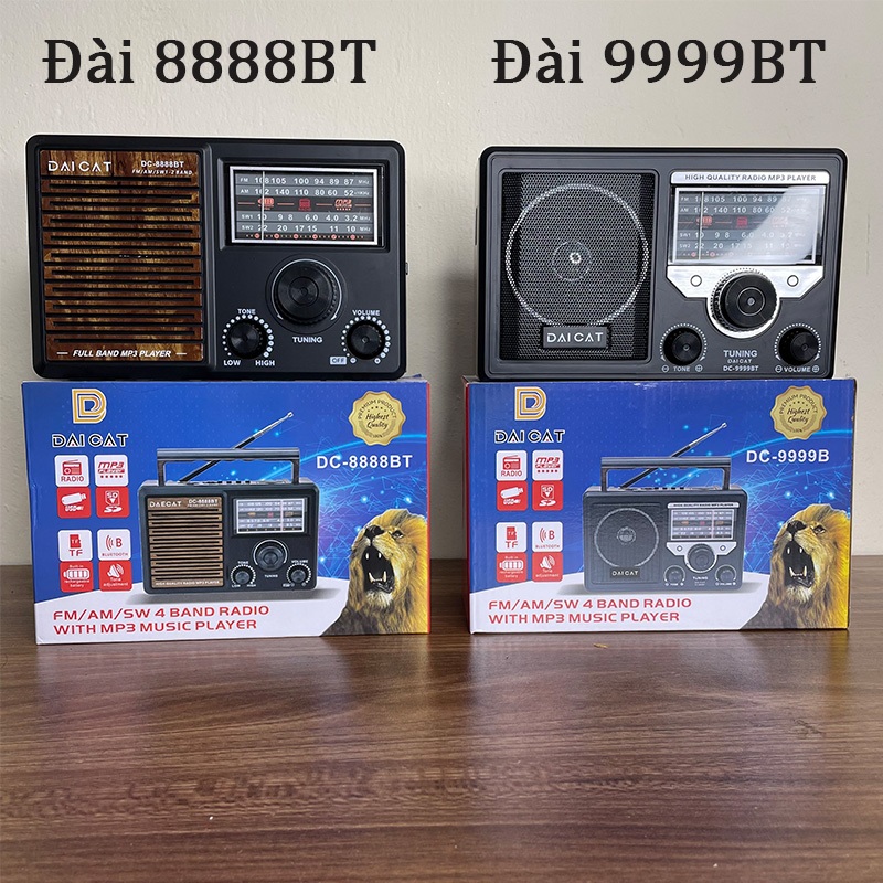 Đài radio FM DAICAT 9999BT có bluetooth - USB - thẻ nhớ TF, SD - Loa bluetooth DATCAT 8888bt điện áp 5v và 220v có pin