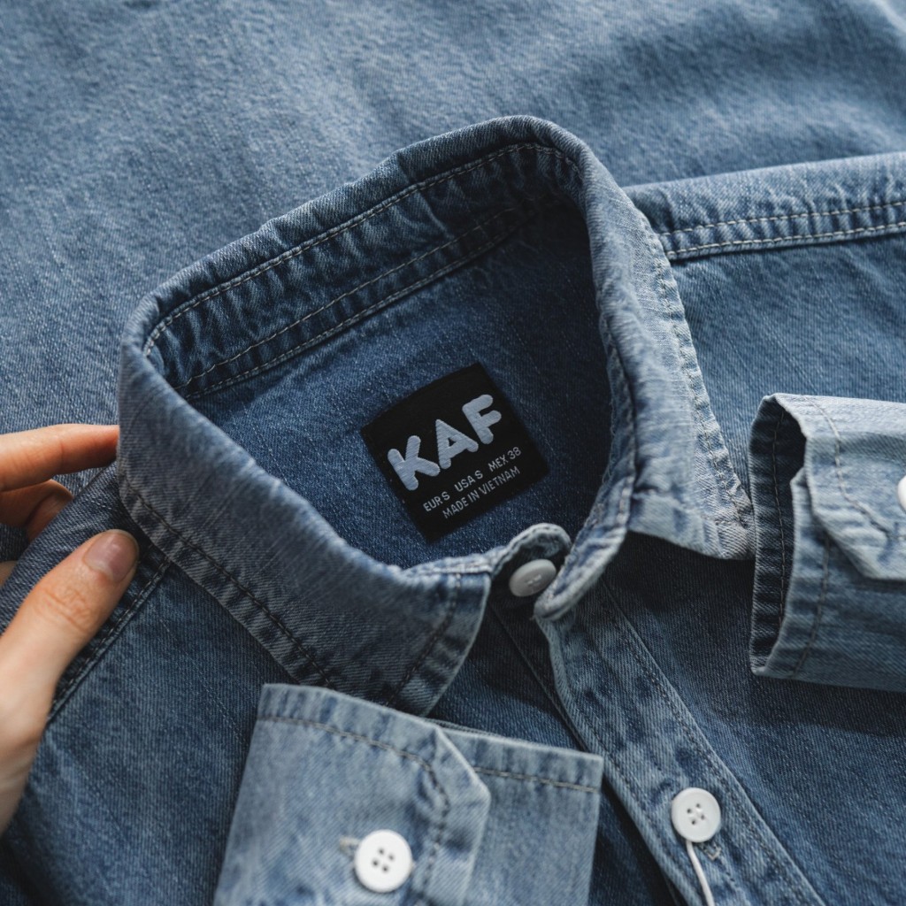 Áo Sơ Mi Denim Dài Tay KAF, Form Slimfit, chất liệu denim co dãn mềm mịn, Hàng VNXK - SD41