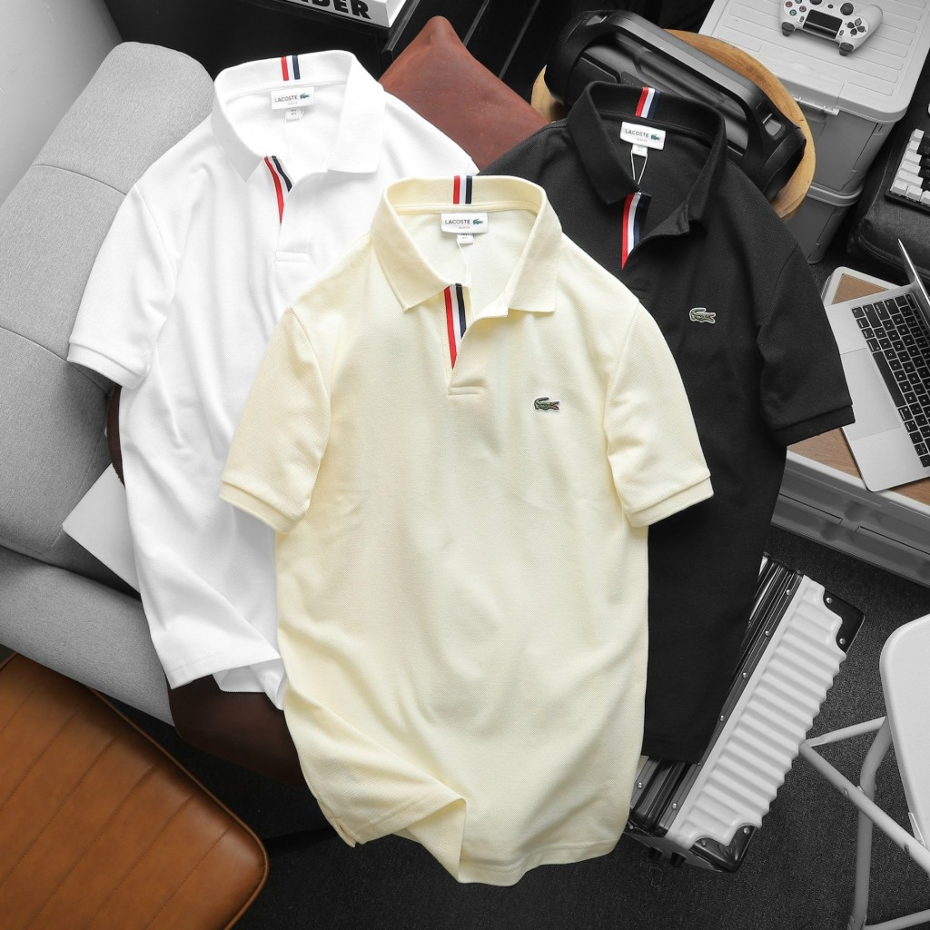 Áo Polo Nam LCST Ngắn Tay Kẻ Viền Khuy PL31, Form slim, vải cotton gai pique, thấm hút, Hàng VNXK