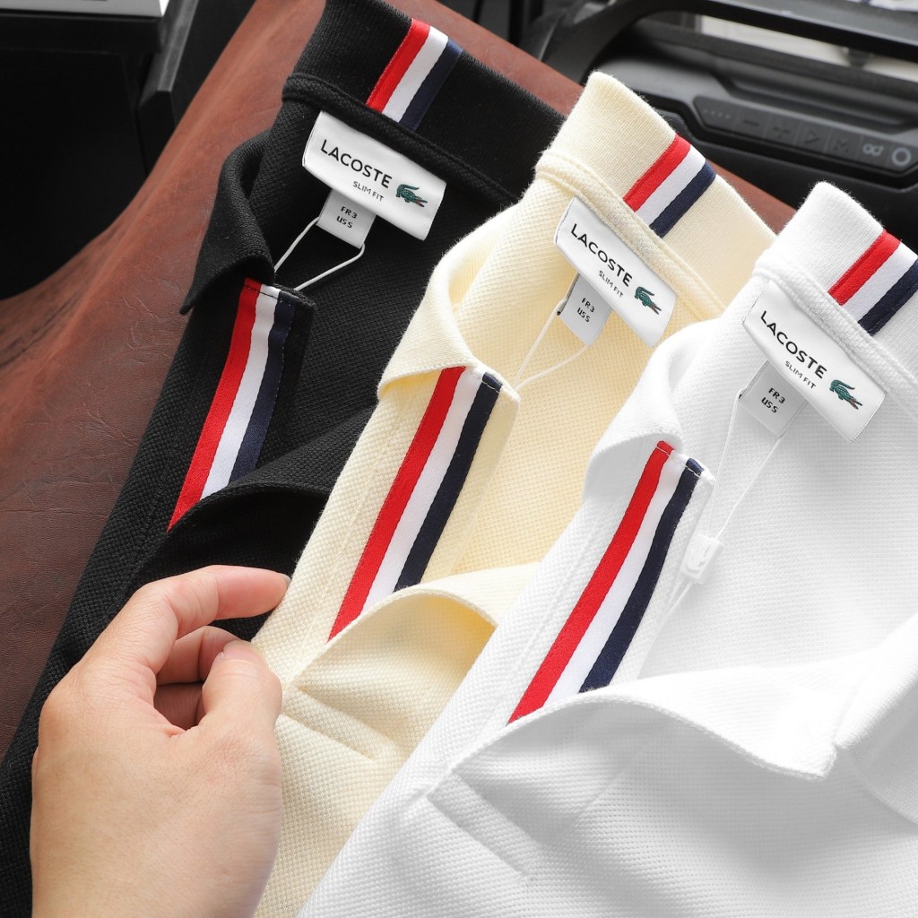 Áo Polo Nam LCST Ngắn Tay Kẻ Viền Khuy PL31, Form slim, vải cotton gai pique, thấm hút, Hàng VNXK