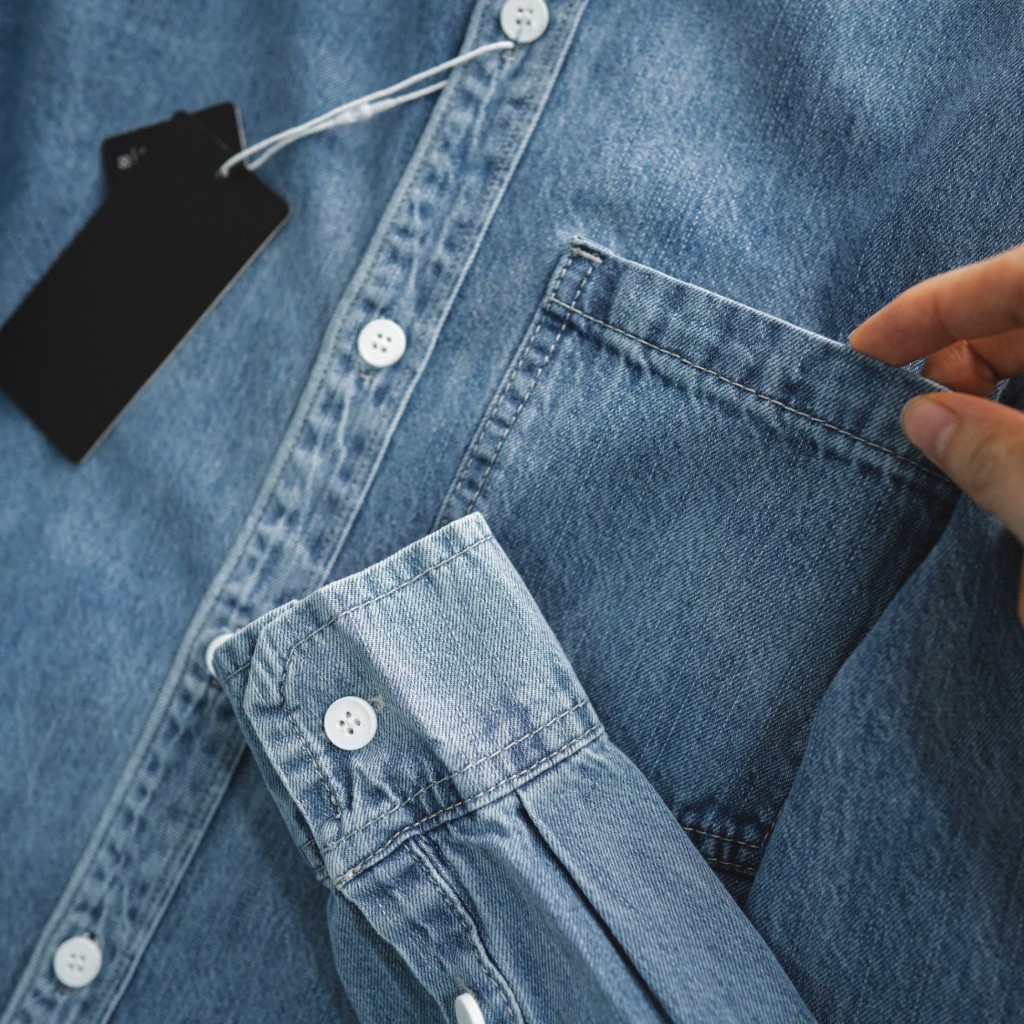 Áo Sơ Mi Denim Dài Tay KAF, Form Slimfit, chất liệu denim co dãn mềm mịn, Hàng VNXK - SD41