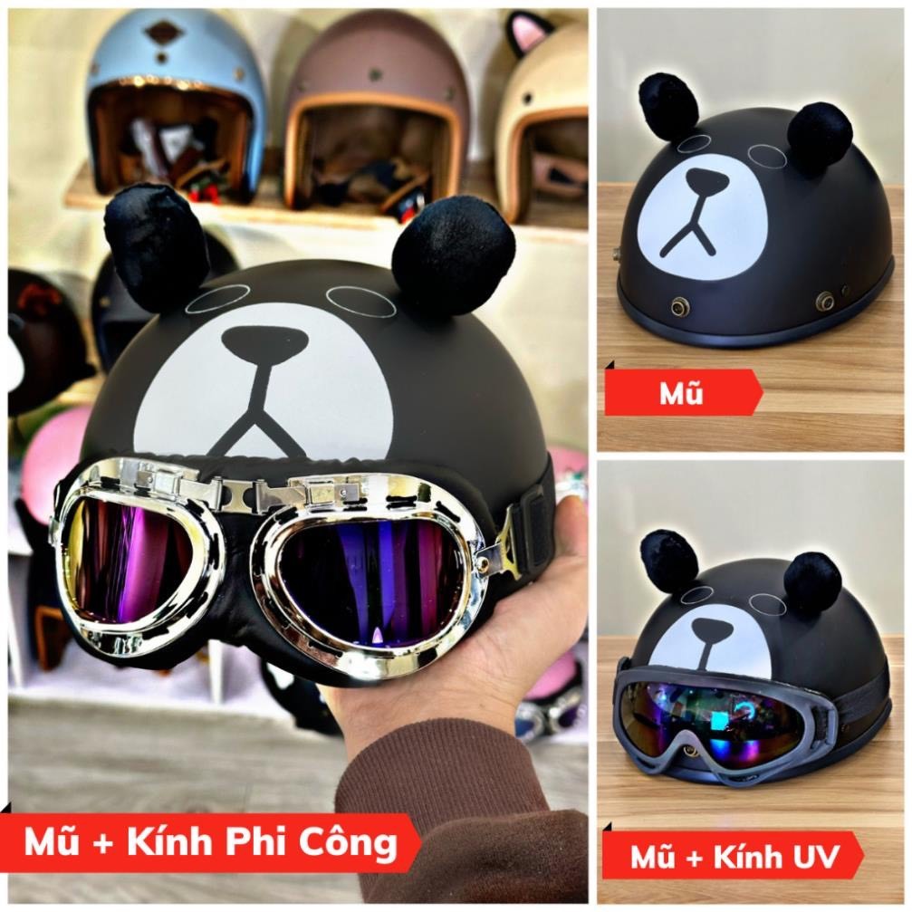 Mũ bảo hiểm hình gấu dâu, có tai ,Picachu tai cute kèm kính thời trang ngộ nghĩnh đáng yêu