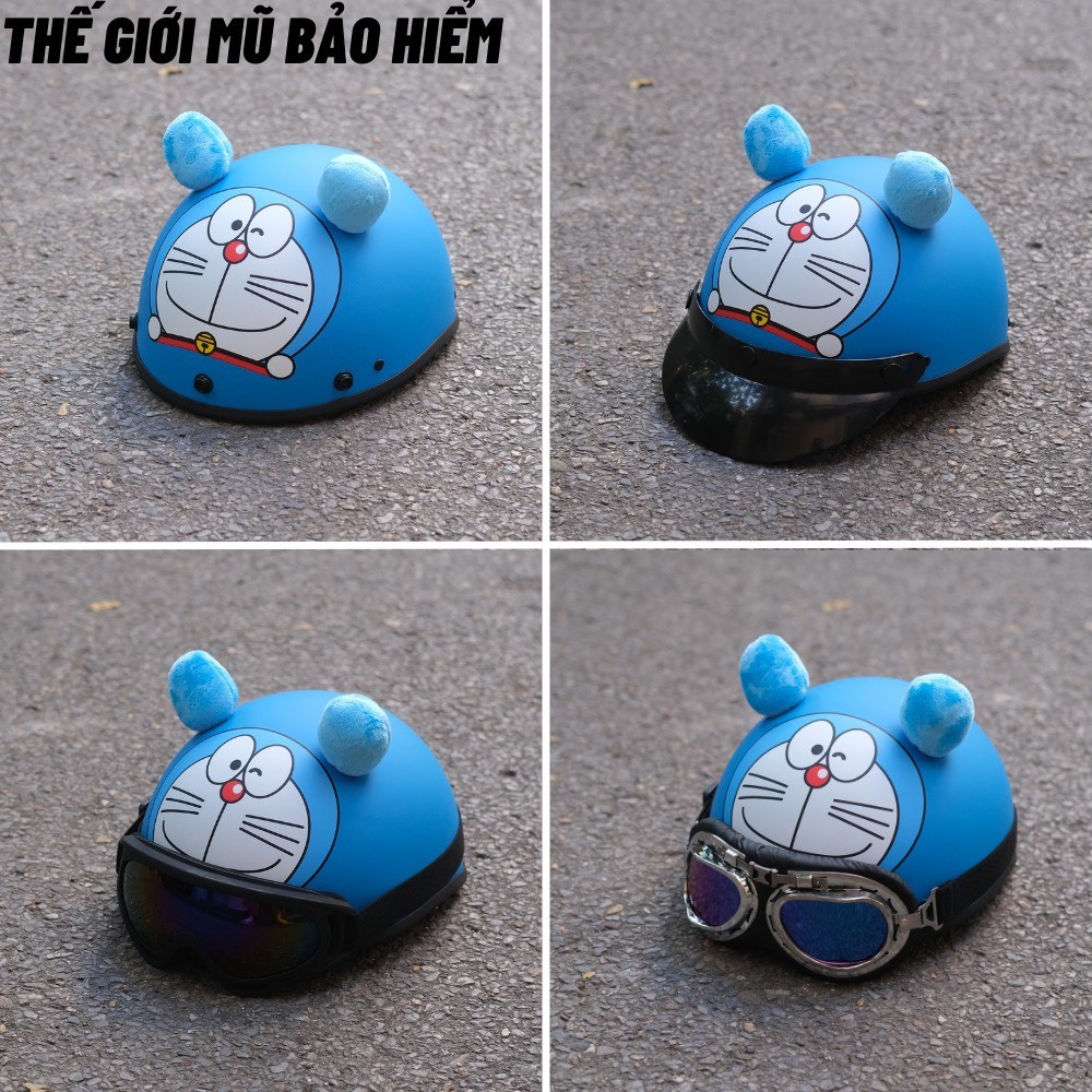 Mũ bảo hiểm hình gấu dâu, có tai ,Picachu tai cute kèm kính thời trang ngộ nghĩnh đáng yêu
