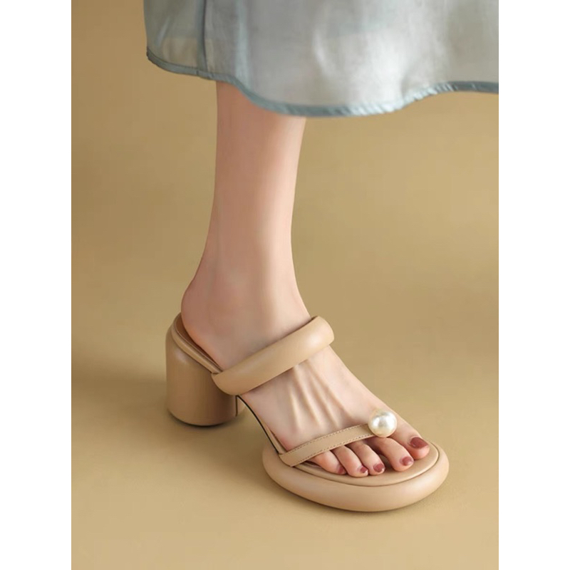 ORDER 🌺 Dép quai khoét eo xỏ ngón gót cao su tròn 8cm