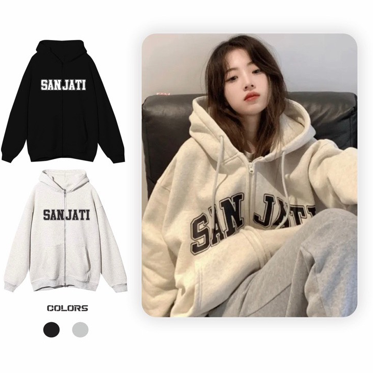 Áo Hoodie Unisex Nam Nữ In Chữ SANJATI sắc dày dày dặn siêu ấm áp phong cách Hàn Quốc