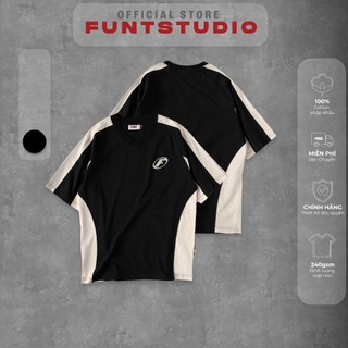 Áo thun tay lỡ unisex funt raglan vneck jersey black