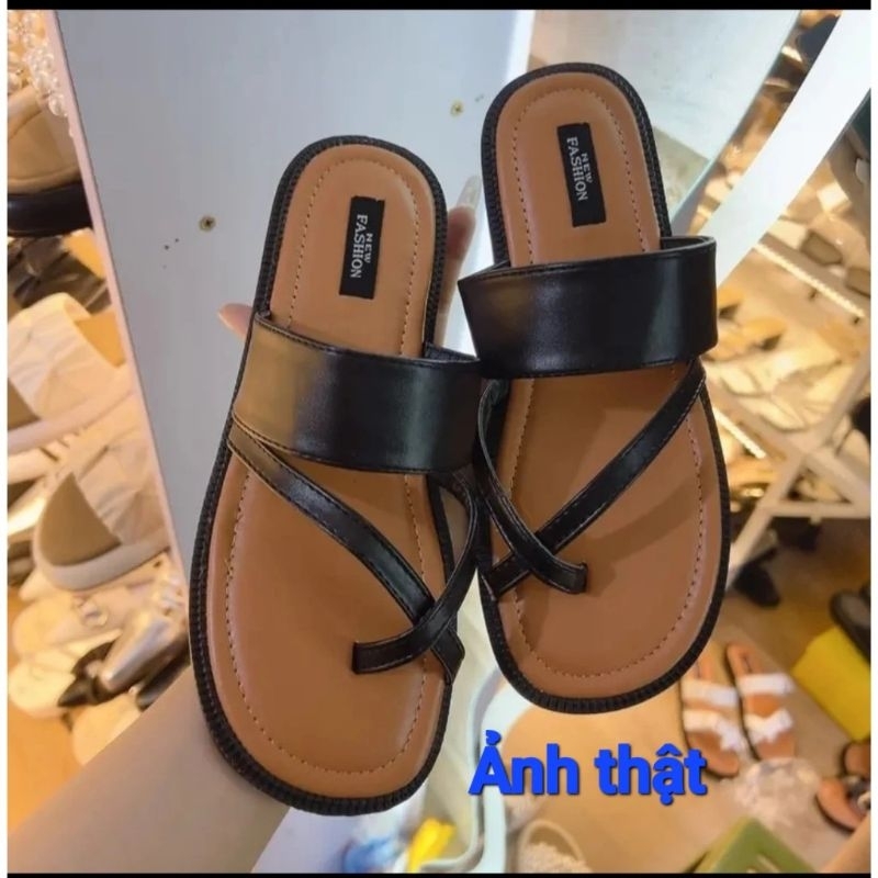 Dép nữ đế thấp quai dây mảnh ngón 2 màu trắng và đen