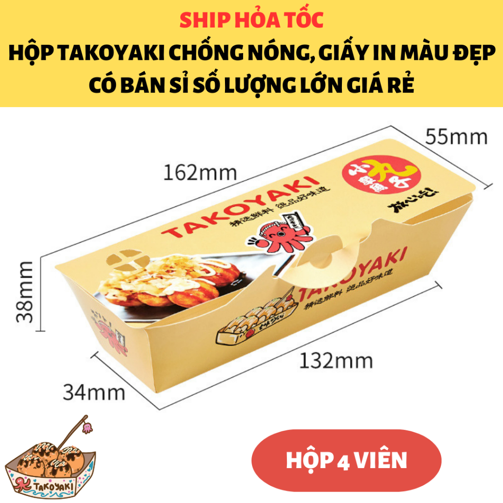 100 Hộp giấy đựng trứng cuộn xúc xích, hotdog bánh Takoyaki