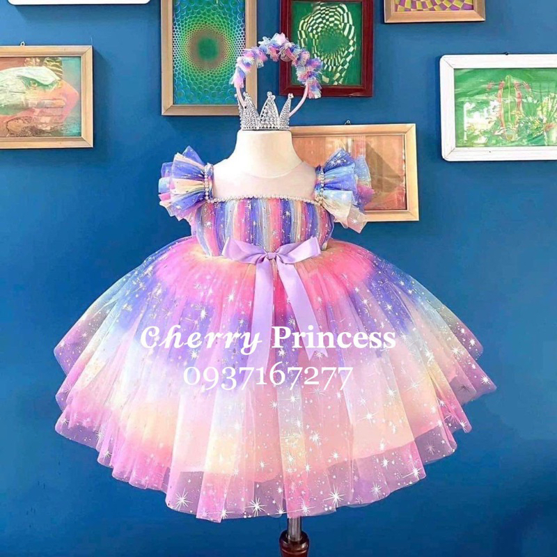 🌈𝑹𝑨𝑰𝑵𝑩𝑶𝑾 𝑫𝑹𝑬𝑺𝑺- Váy Đầm công chúa bé gái cầu vồng thiết kế cao cấp 1-10 tuổi