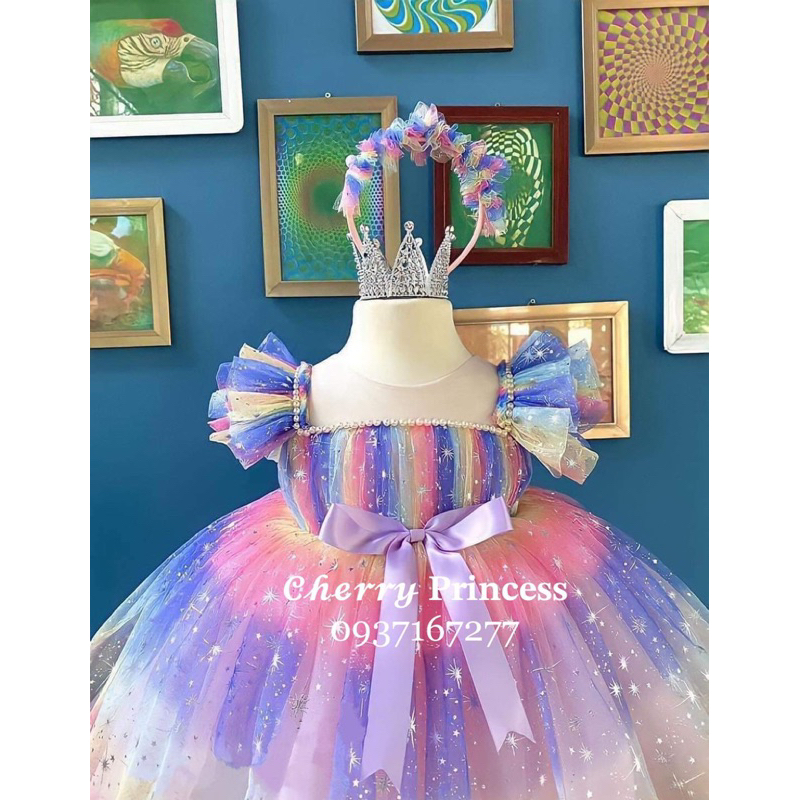🌈𝑹𝑨𝑰𝑵𝑩𝑶𝑾 𝑫𝑹𝑬𝑺𝑺- Váy Đầm công chúa bé gái cầu vồng thiết kế cao cấp 1-10 tuổi