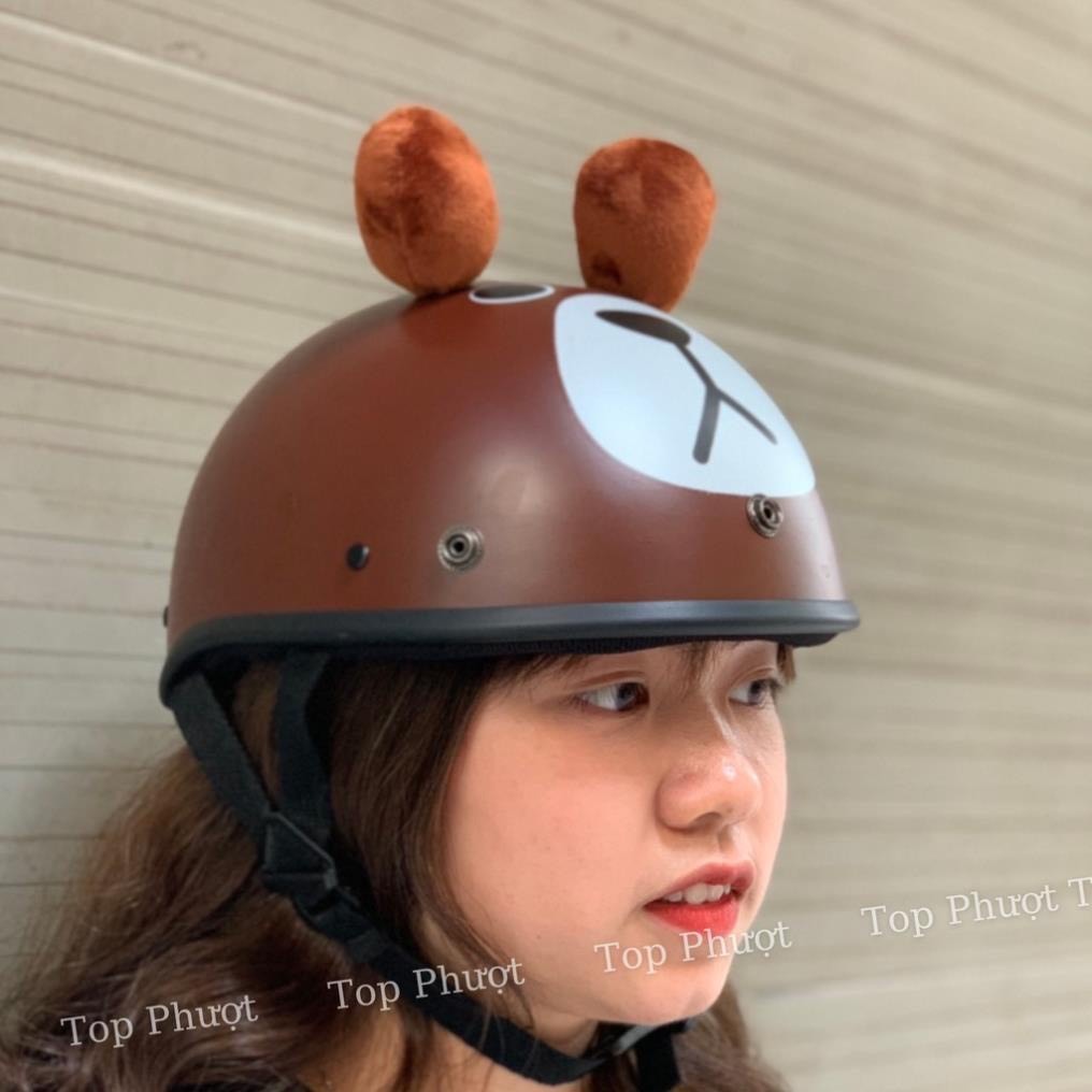 Mũ bảo hiểm hình gấu dâu,Nón bảo hiểm kết in hình gấu dâu có khoét tóc cute kèm kính thời trang ngộ nghĩnh đáng yêu