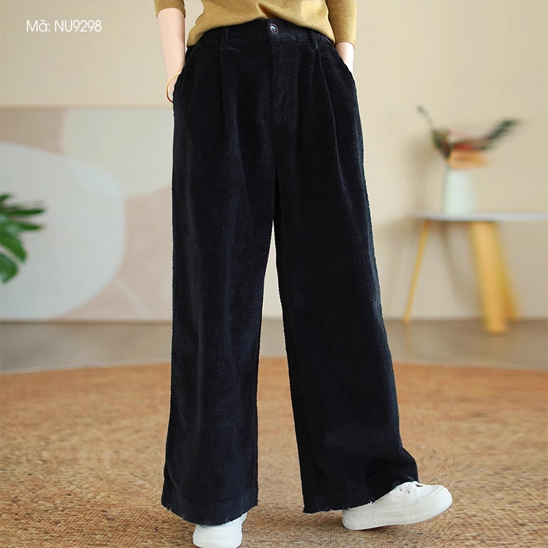 Quần baggy KAMAKA nhung lưng thun khóa kéo hai túi chéo - NU9296