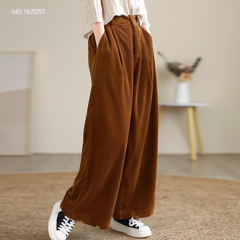 Quần baggy KAMAKA nhung lưng thun khóa kéo hai túi chéo - NU9296