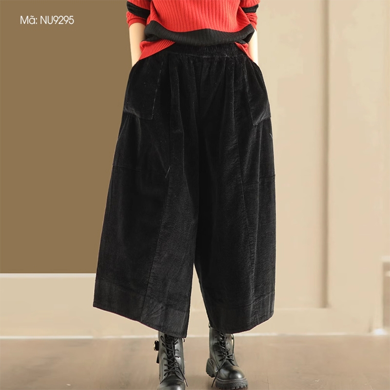 Quần baggy nhung KAMAKA lưng thun dây rút ống rộng - NU9294