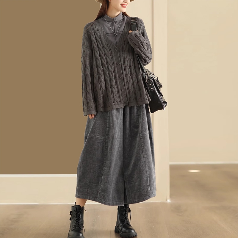 Quần baggy nhung KAMAKA lưng thun dây rút ống rộng - NU9294