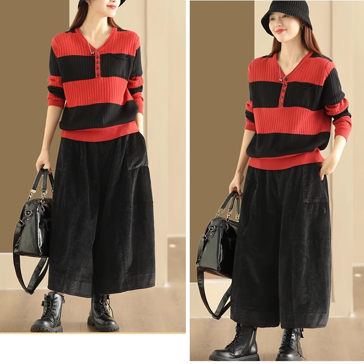 Quần baggy nhung KAMAKA lưng thun dây rút ống rộng - NU9294