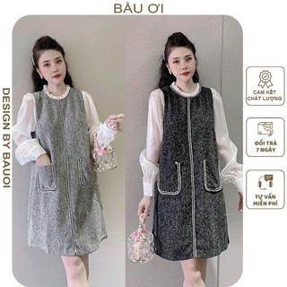 [V433] ĐẦM VÁY DẠ THU ĐÔNG DÀI TAY PHỐI TAY VOAN SANG CHẢNH - ĐẦM BẦU BABYDOLL DÁNG SUÔNG TRẺ TRUNG DỄ MẶC FREESIZE
