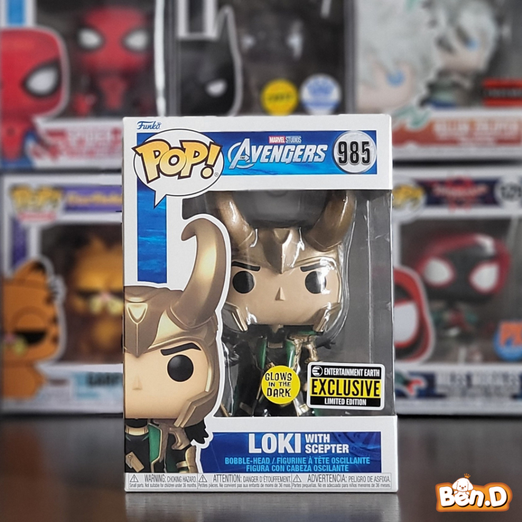 Mô hình nhân vật chính hãng Funko Pop Loki with Scepter #985 GITD, Entertainment Earth Exclusive