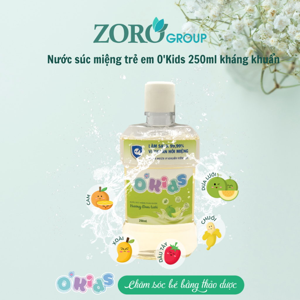 Nước súc miệng trẻ em O'Kids 250ml kháng khuẩn, ngừa viêm lợi, sâu răng mang lại hàm răng chắc khỏe cho bé