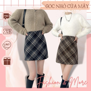 Chân váy dạ kẻ caro chữ v phong cách trẻ trung GNCM