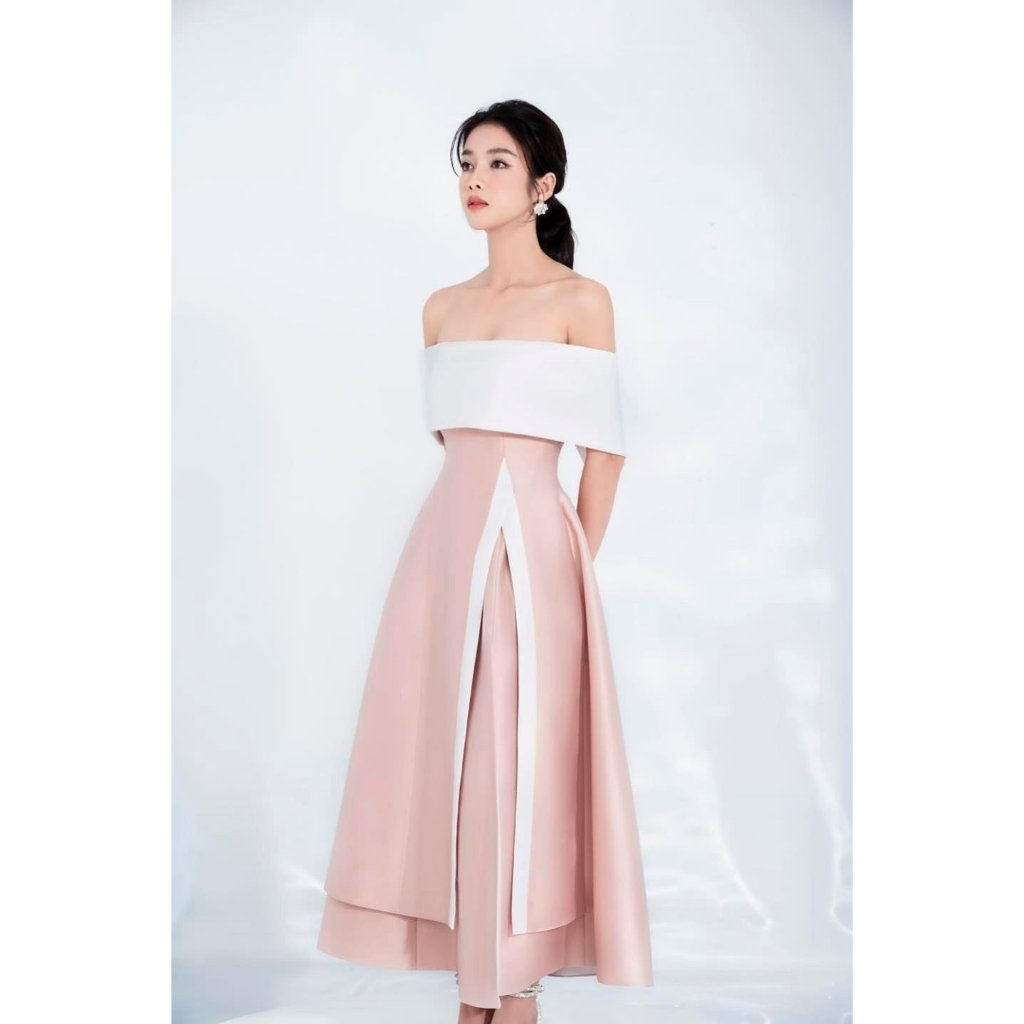 Đầm dụ tiệc dáng dài trễ vai xẻ tà cách điệu siêu xinh- AME dress