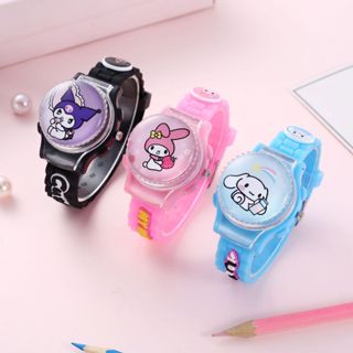 Đồng hồ trẻ em đồng hồ cho bé gái công chúa elsa, mèo kitty siêu đáng yêu có nắp xoay spinner