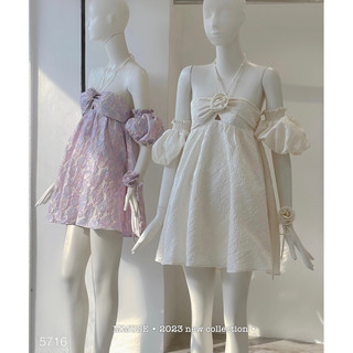 Đầm doll gấm rớt vai