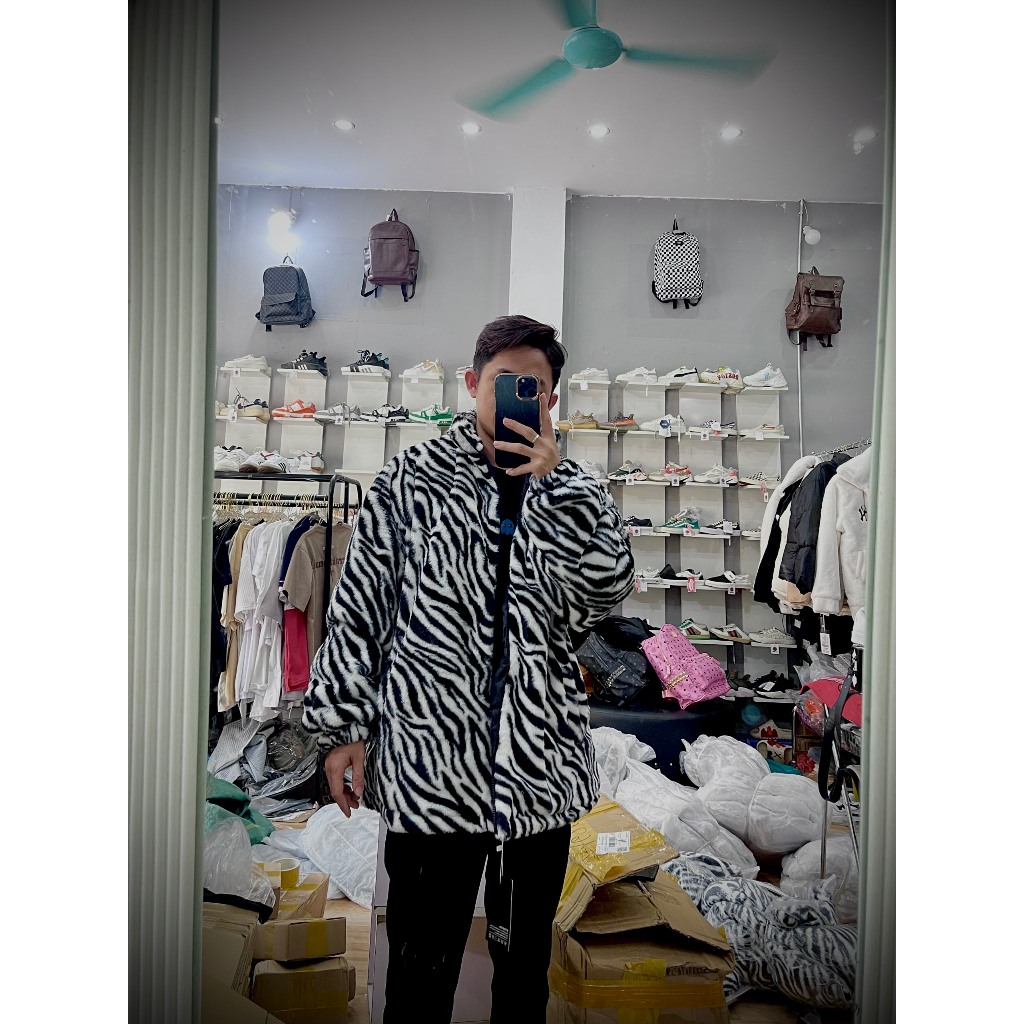 Áo Lông Thỏ mùa Đông họa tiết ngựa vằn lót trần bông